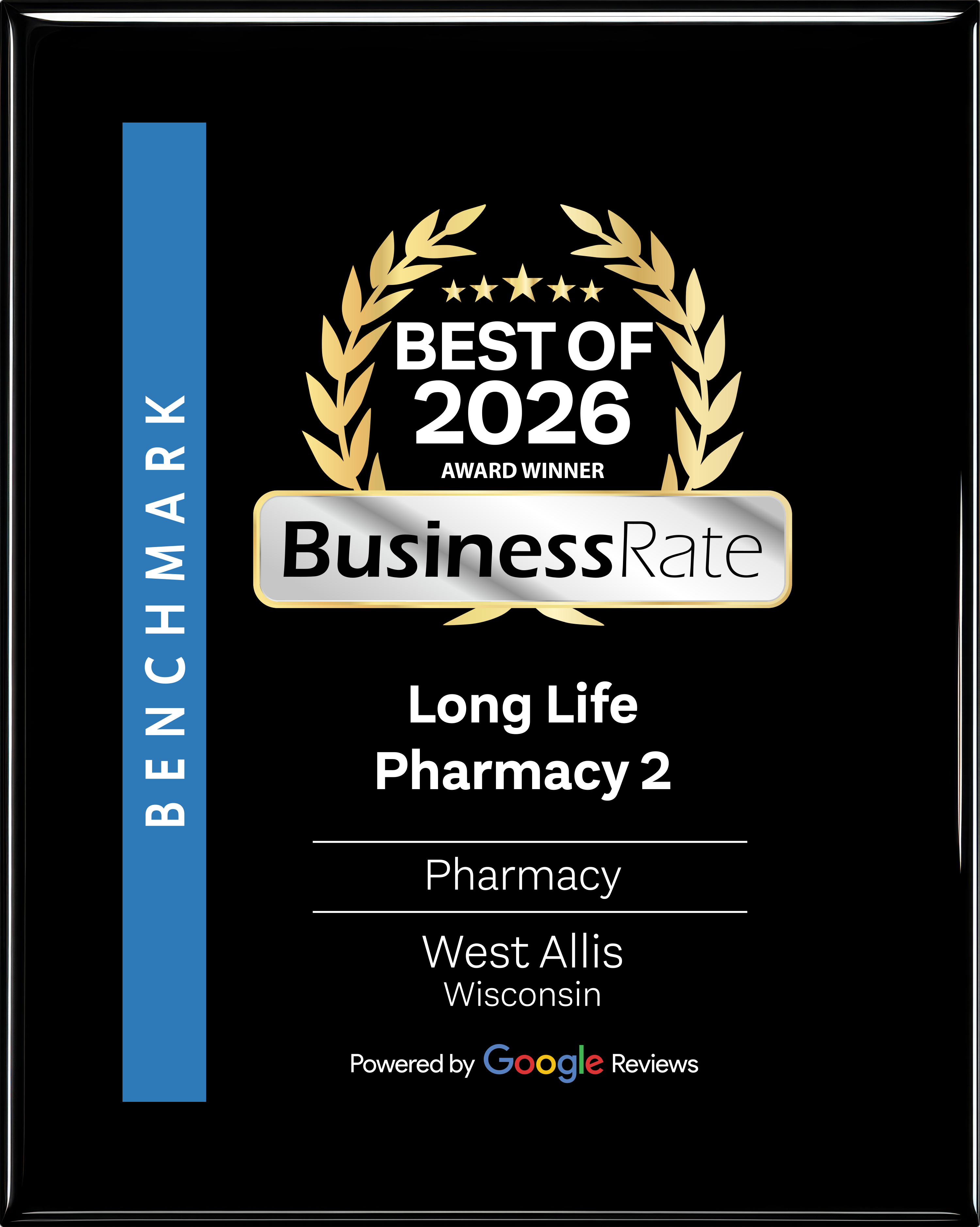 BusinessRate Best of 2026 award — Long Life Pharmacy 2, West Allis, Wisconsin